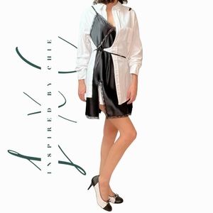 Shop Michella Satin Slip Dress Contrast Shirt Mini Dress